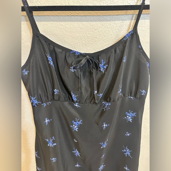 Basic Editions Spaghetti Strap Black and Blue Slip Midi Dress - Picture 8 of 10